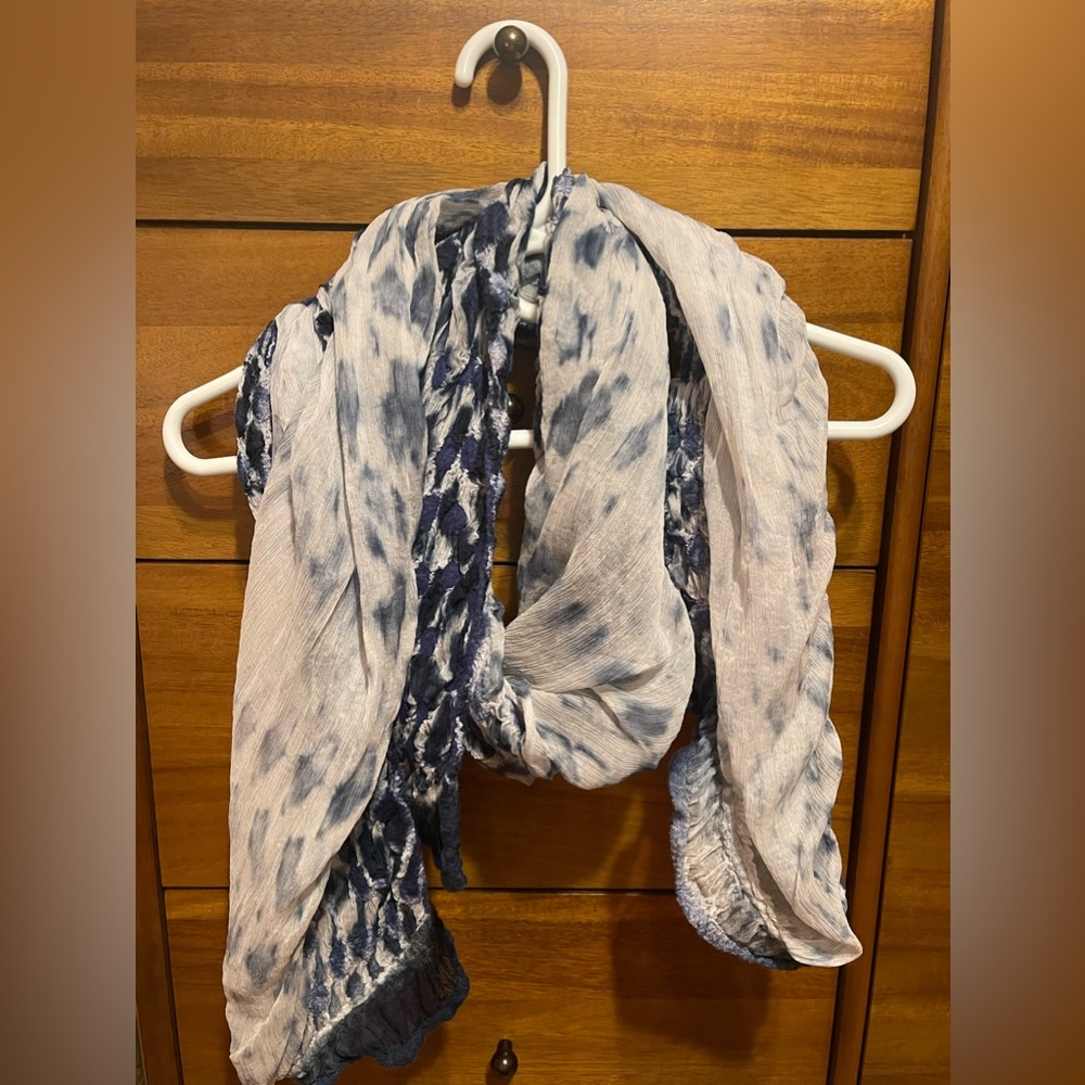 Masino by TDM Design Blue & White “Water” Silk Chiffon/Wool Batik Handmade Scarf